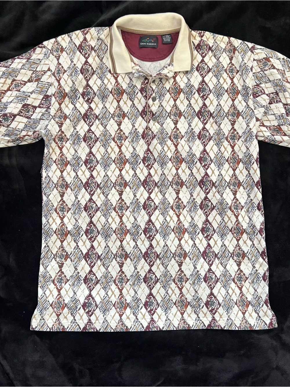 Greg Norman Men's Cream Argyle Polo Shirt